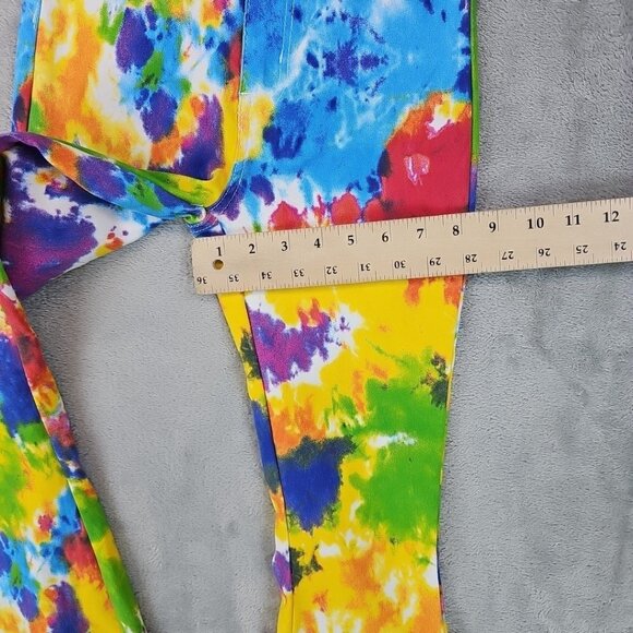 2BME Fashion Jeans Womens S High Rise Bell Bottom Flare Rainbow Tie Dye Boho - Picture 9 of 10